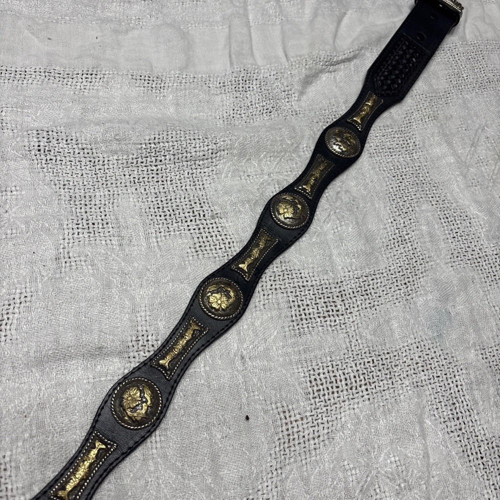 NOCONA 36 K643 Concho Belt Silver Gold Leather Belt VTG No Buckle - Picture 9 of 11